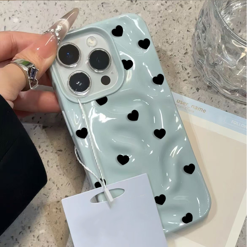 Phone Cases Aesthetic - Estetik Şirin Siyah Kalp Darbeye Dayanıklı