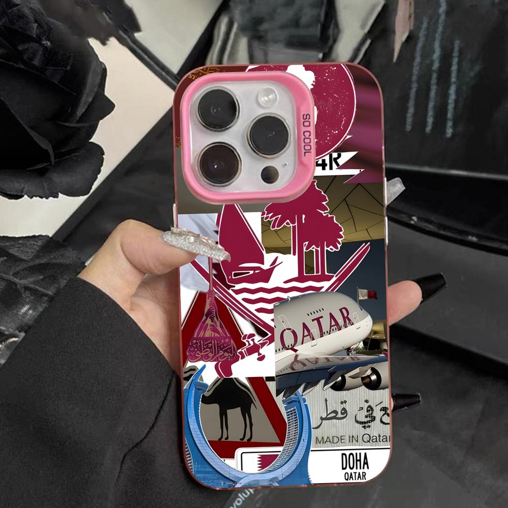 Phone Cases Qatar - Katar Bayraklı Pembe Şeffaf Cep Telefonu