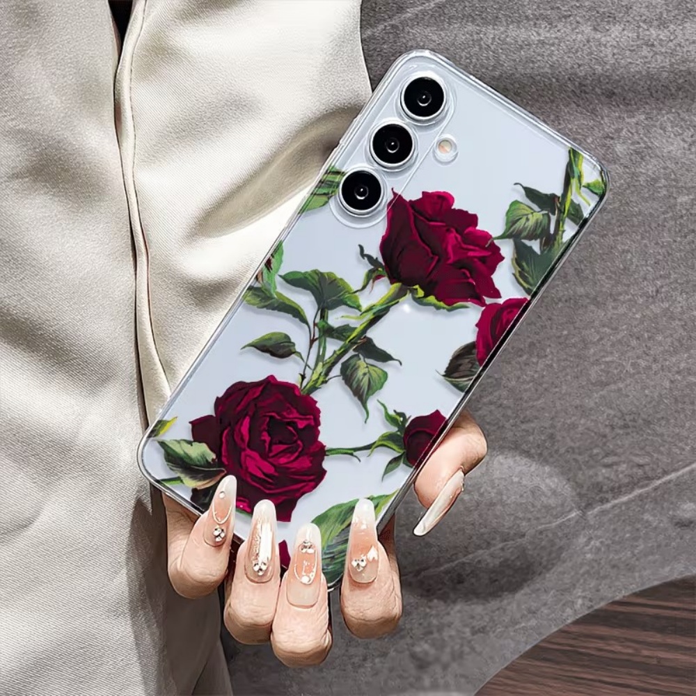 Phone Cases Aesthetic - Estetik Kırmızı Gül Çiçekli Telefon Kılıfı