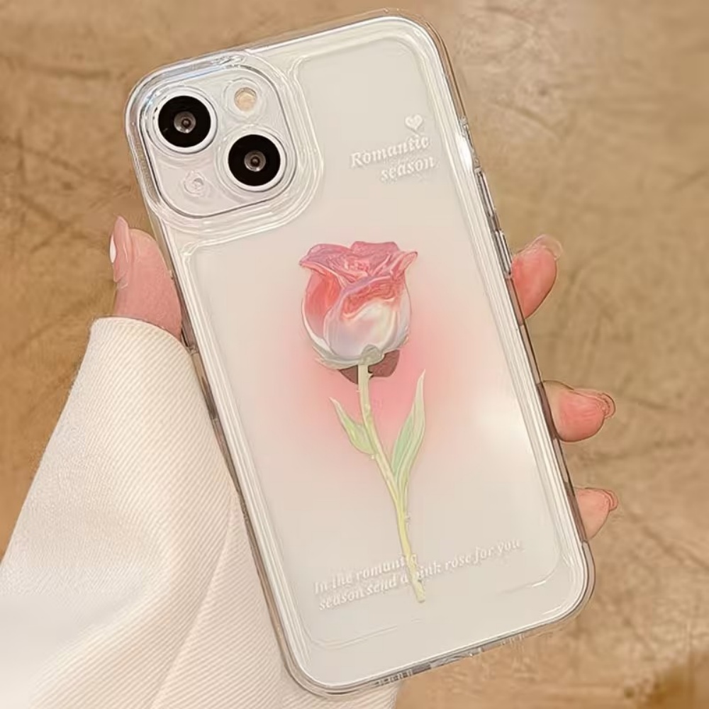 Phone Cases Aesthetic - Estetik Suluboya Gül Desenli Şeffaf Telefon