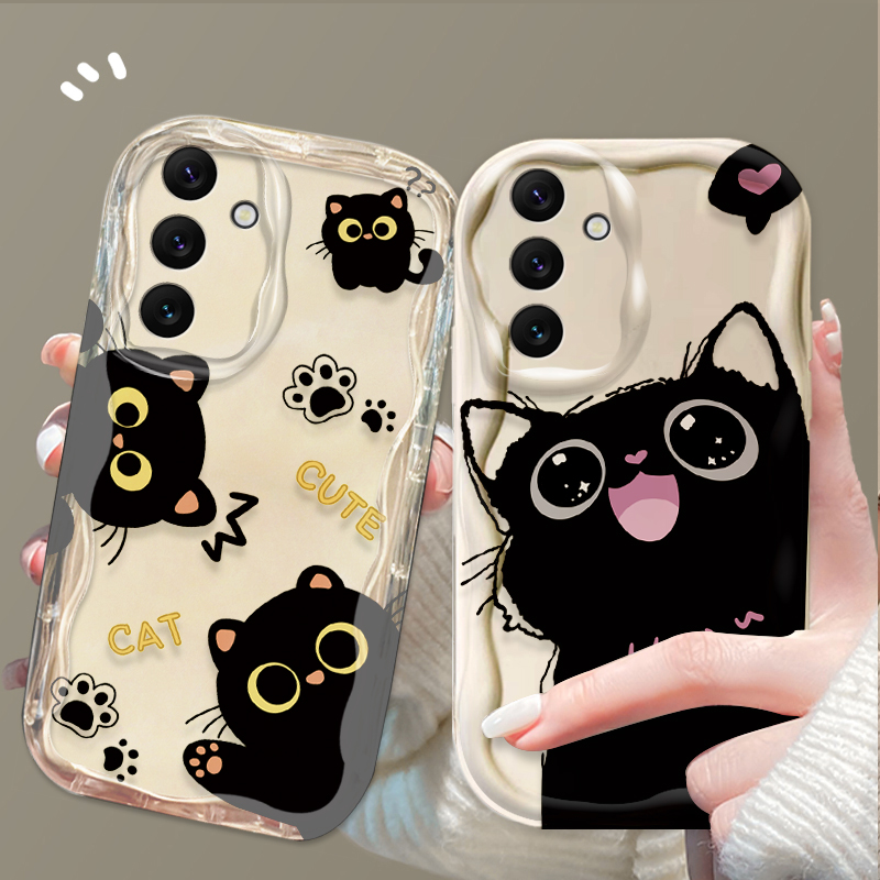Phone Cases A14 Samsung - Sevimli Büyük Gözlü Siyah Kedi Kılıfı