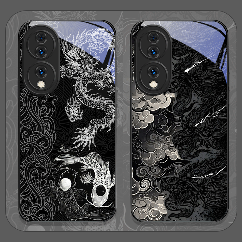 Phone Cases Aesthetic - Estetik Havalı Siyah Ejderha Baskılı Temperli