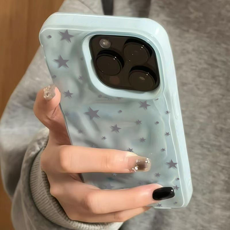 Phone Cases Blue - Minimalist Gri-Mavi Yıldız Dalga Dokulu Telefon