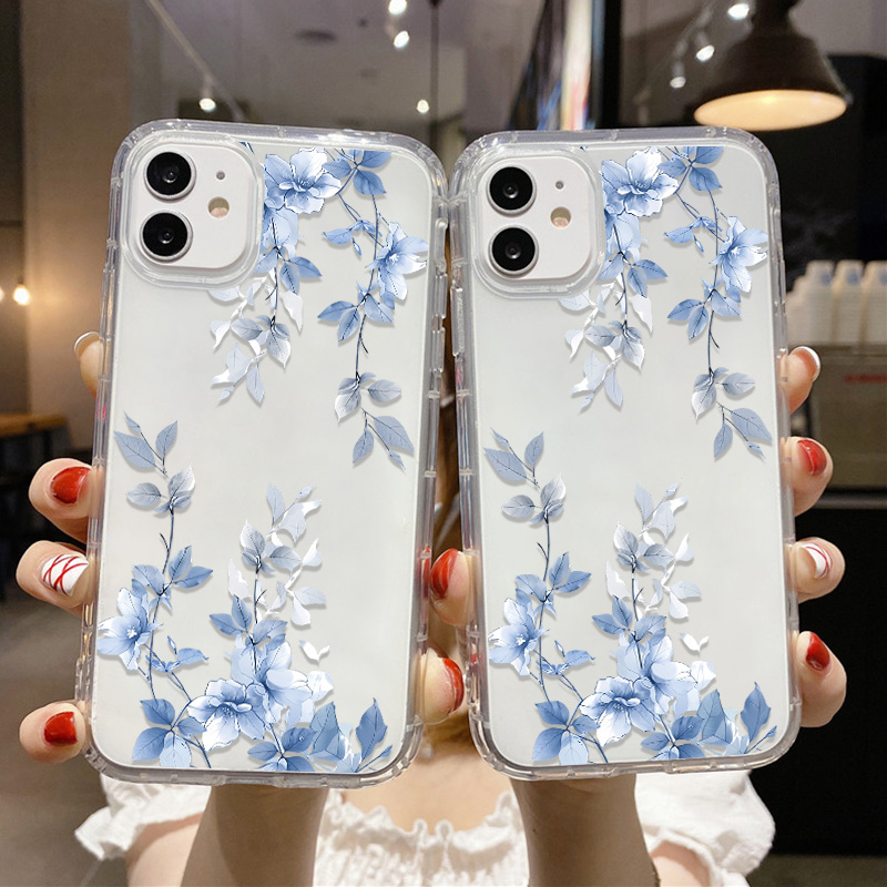 Mavi Çiçek Desenli Şeffaf Tele - Phone Cases Blue incelemesi ve fiyatı