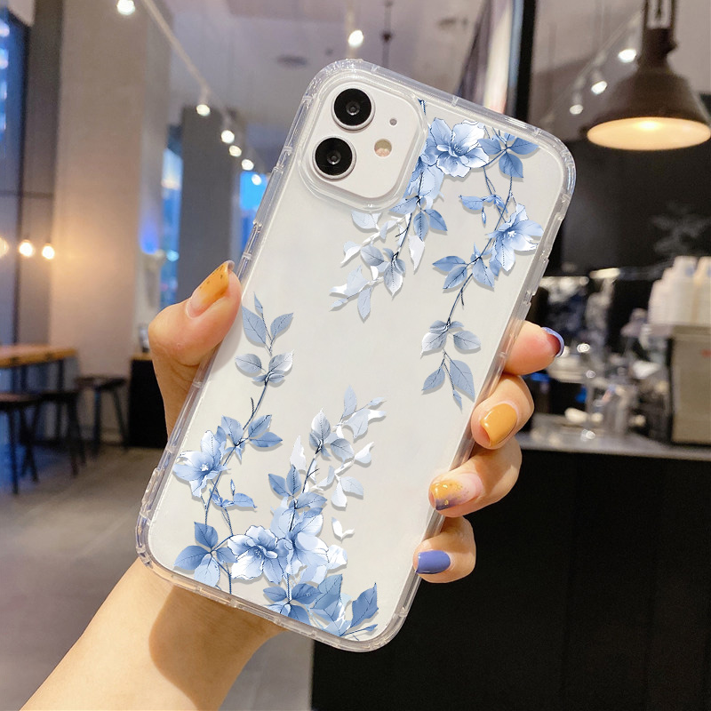 Mavi Çiçek Desenli Şeffaf Tele - Phone Cases Blue incelemesi ve fiyatı
